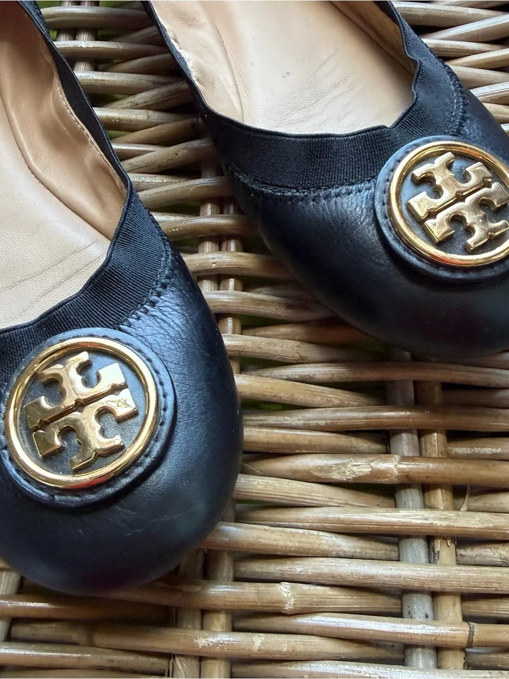 Tory Burch Ballet Flats Size 6 Logo Black Casual Career Shoes